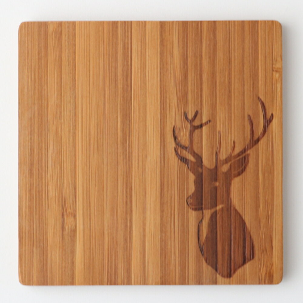 竹製 コースター 鹿 バンブー 木製 動物 正方形 9.5cm シカ 北欧風