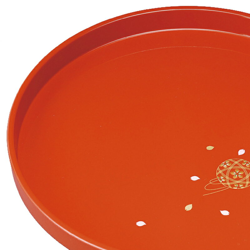 【10％OFF 6/4（木）20時〜】 紀州塗り 紀州漆器 お盆 トレー 30cm 丸盆 朱 赤 レッド 手まり唄 かわいい おしゃれ おぼん トレイ 和柄 日本製 国産 和風 和モダン 上品 木製 漆器 漆塗り 普段使い 来客用 おもてなし