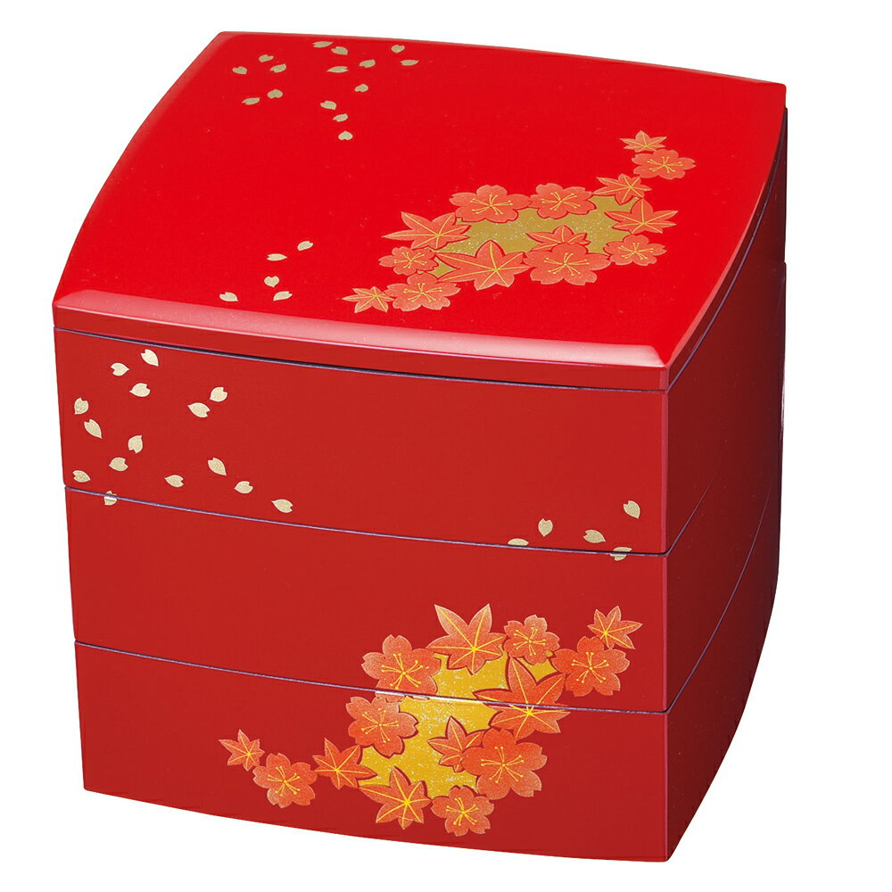 【10%OFF 12/4 20時〜】 紀州塗り 6.5寸 胴張三段 重箱 朱 箔春秋 運動会 大型 弁当箱 おしゃれ 3段 お重箱 かわいい おせち 正月 花見...