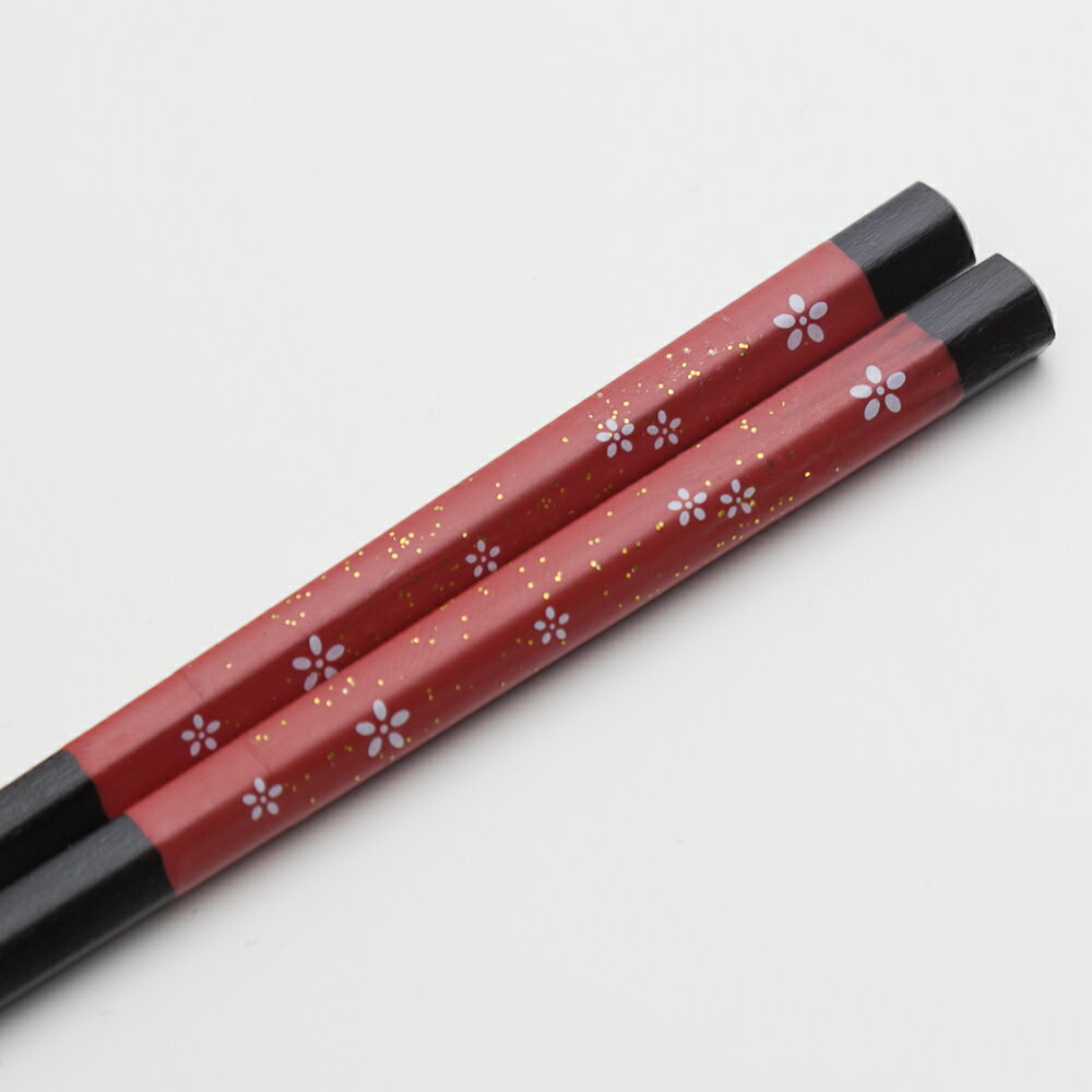 天然木製 箸 六角 桜 赤 22.5cm お箸 おしゃれ おはし はし レッド プレゼント 花柄 さくら サクラ 贈り物 来客 普段…