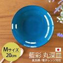 【LINE限定10％OFFクーポン 3日～7日9:59】 丸深皿 20cm Mサイズ 藍彩 クリーンコート加工 家庭用食洗機 乾燥機 電子レンジ 対応 お皿 プレート 中皿 深皿 おしゃれ 取り皿 パスタ皿 カレー皿 円形 洋食器 割れにくい 撥水加工 藍色 ブルー 瑠璃色 日本製