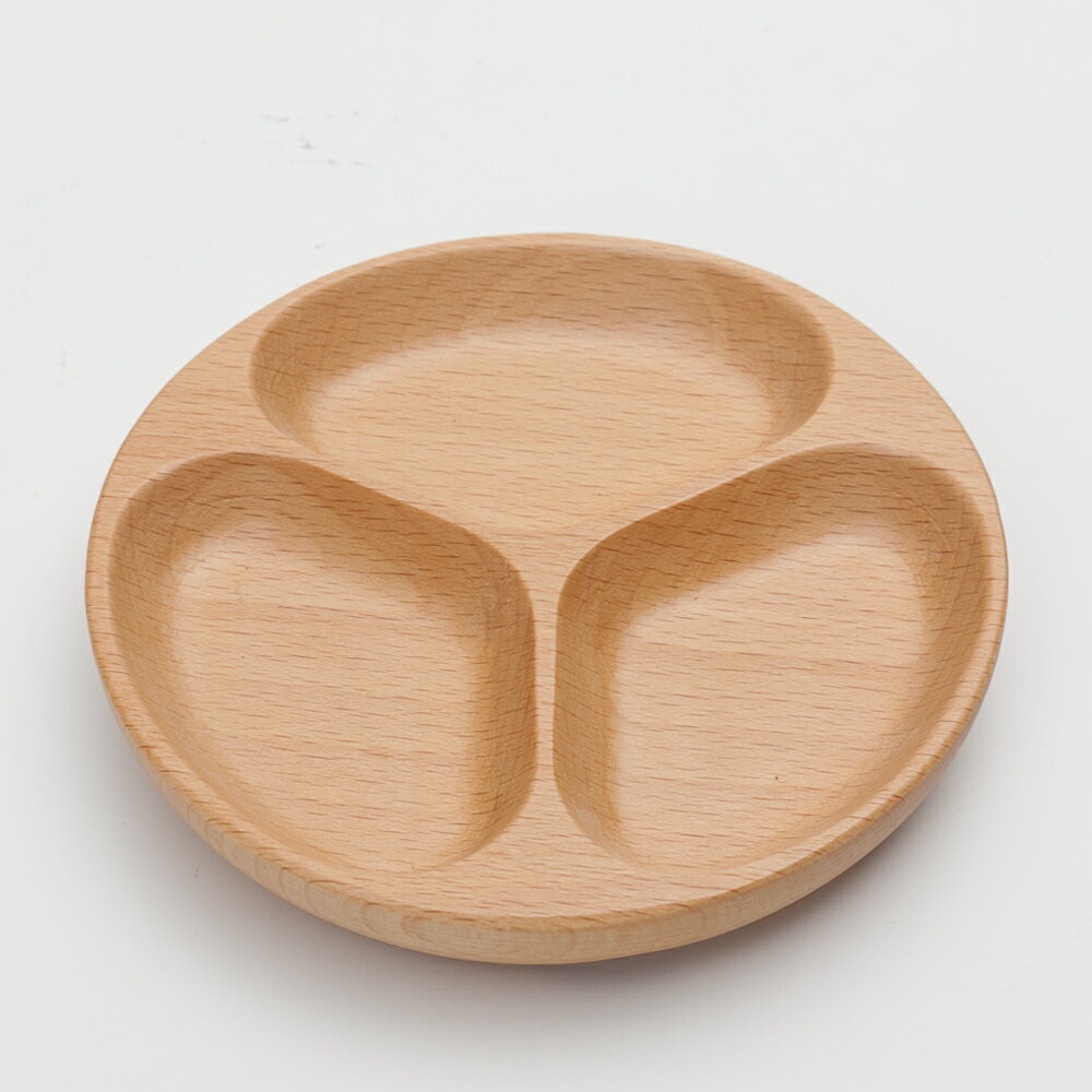 【2点5％クーポン有 2/16まで】 天然木製 ブナ 丸プレート 3ツ仕切り 12cm
