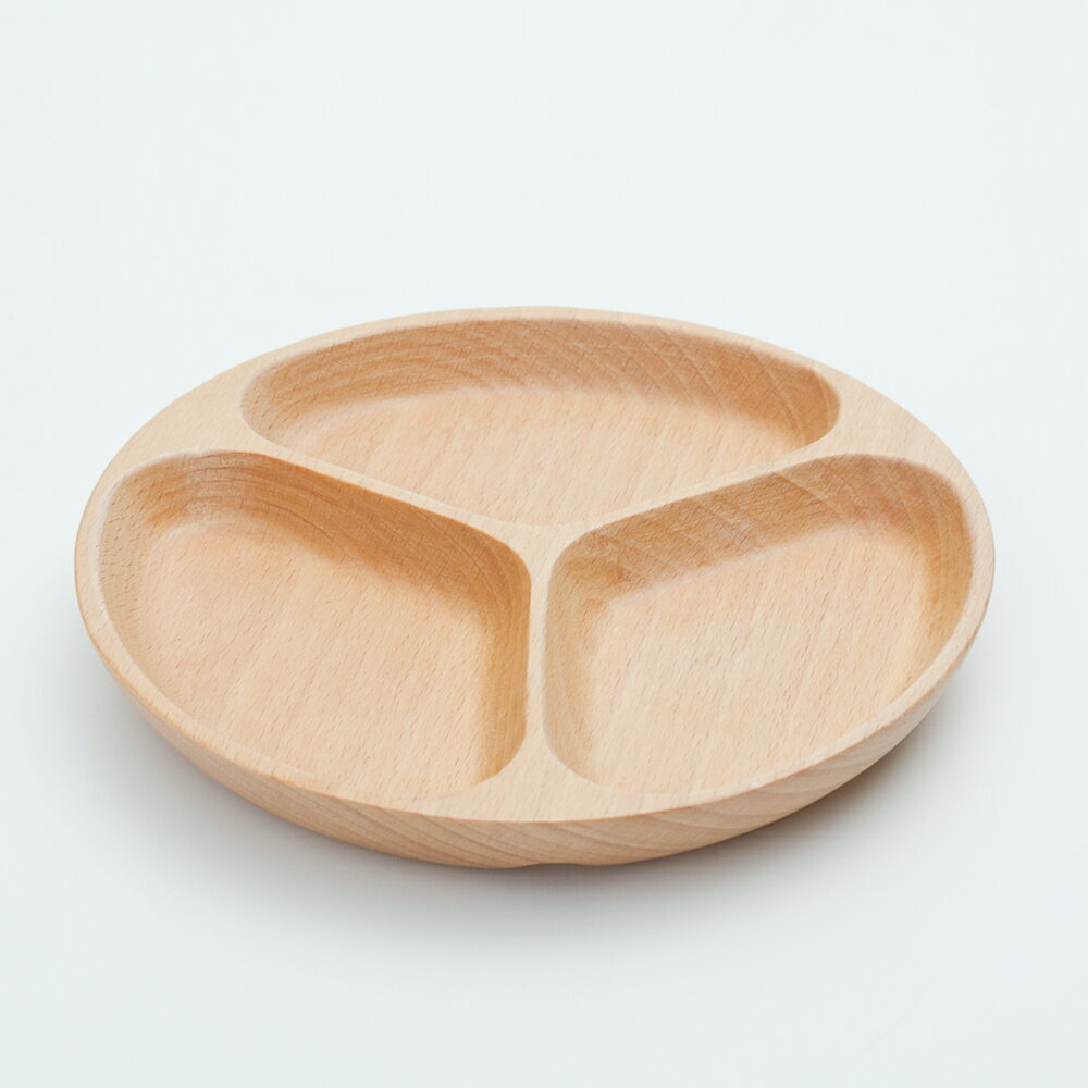 【2点5%クーポン 10日まで】 天然木製 ブナ 丸プレート 3ツ仕切り 14.5cm