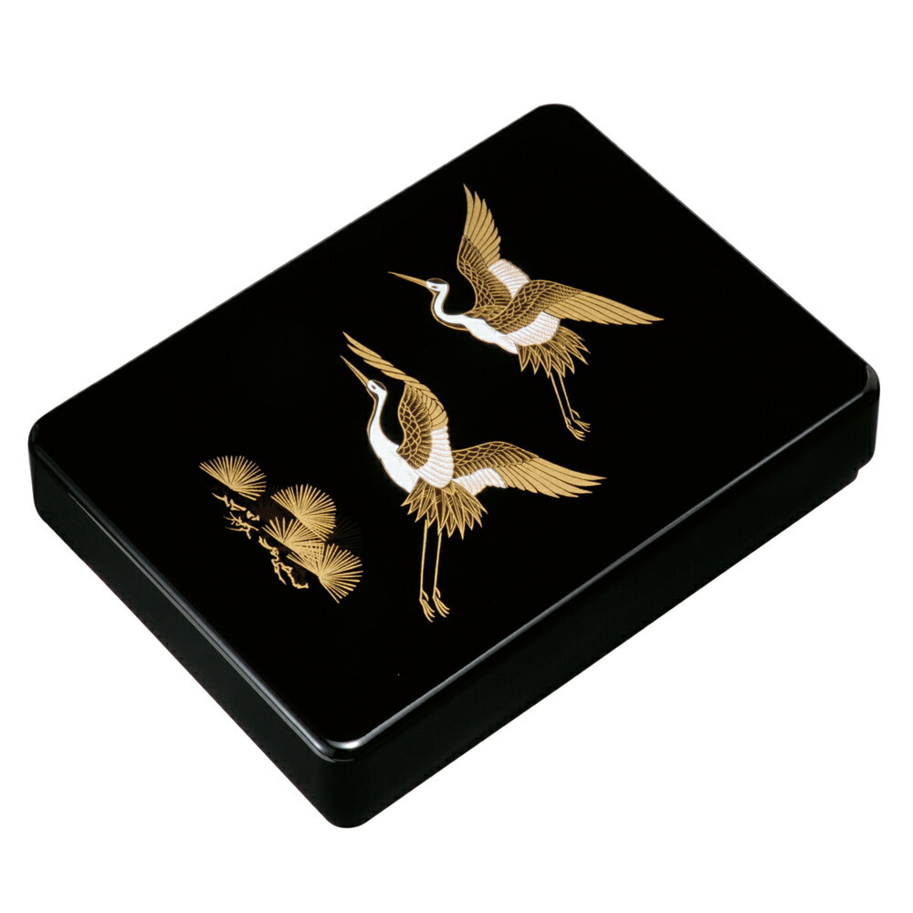 【10%OFF 12/4 20時〜】 紀州塗り 尺1寸 加伏文庫 黒 鶴 書類入れ 蓋付き 収納ボックス フタ付き 収納ケース 書類ケース 祝儀袋入れ レターケ...