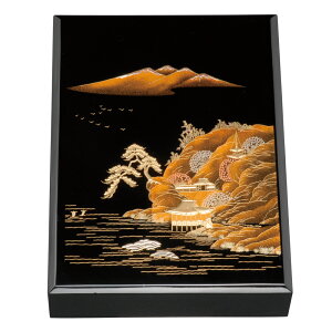 【5%OFFクーポン 9日20時〜】 紀州塗り 尺1寸 木製加伏文庫 黒 山水景蒔絵(A4判) 書類入れ 蓋付き 収納ボックス フタ付き 収納ケース 書類ケース 祝儀袋入れ レターケース 手紙入れ 書斎 小物入れ 文具入れ 整理箱 和雑貨 日本製 国産 送料無料