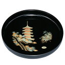 紀州塗り 尺1寸 葵丸盆 五重の塔(金蒔絵) お盆 トレー トレイ おぼん 日本製 国産