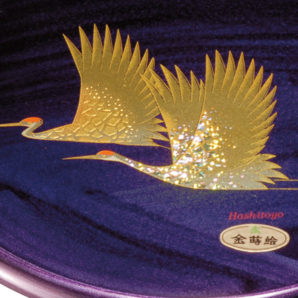 【10％OFF】【さらに5%OFFクーポン有】 紀州塗り お盆 トレー 10寸 30cm 丸盆 紫雲杢 雅鶴 金蒔絵 盛絵 光琳兜 和風 和室 木目調 トレイ おぼん 日本製