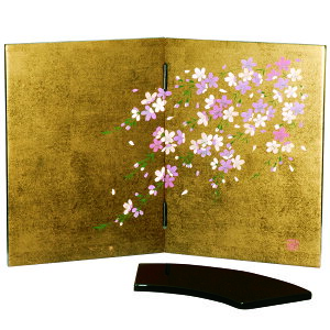 【10％OFF 9/4販売開始！】 紀州塗り 屏風貼 金箔貼姫屏風 しだれ桜 花台付 和室 おしゃれ 木目 インテリア 日本製 和柄 和デザイン ギフト お土産 記念品 ディスプレイ 贈答品 和雑貨 和室 寝室 リビング