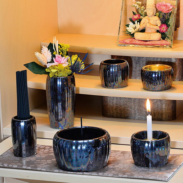 鳳華6点セット 美濃焼 アイボリーブラック 仏具セット 具足 仏具のセット ほうか 具足 花立 灯立 香炉 茶湯器 仏器 線香差し の6点セット 送料無料 華瓶 【20251116】