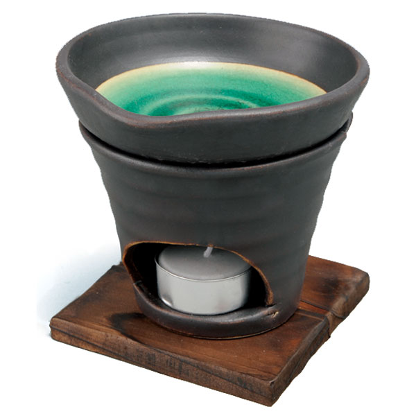 黒釉茶香炉 緑 電気式では出せない直火だから出せる香り お香 香炉 茶香炉 お茶 ほうじ茶 手作り 手造り 元 和製アロ…