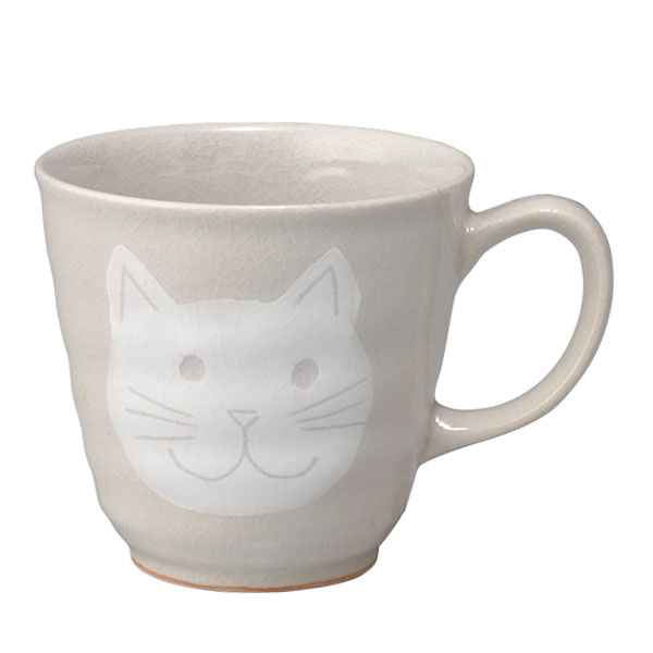 粉引マグ ネコ マグカップ 猫 ねこ ティーカップ せともの 食器 コーヒーカップ お茶 緑茶 (20240601)
