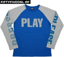 55DSL(FIFTY FIVE DSL) フィフティファイブ ディーエスエル PLAY T-SHIRT 長袖プリントロゴ入り ラグランベースボールTシャツ ROYAL(ロイヤルブルー×ヘザーグレー)【YDKG-tk】