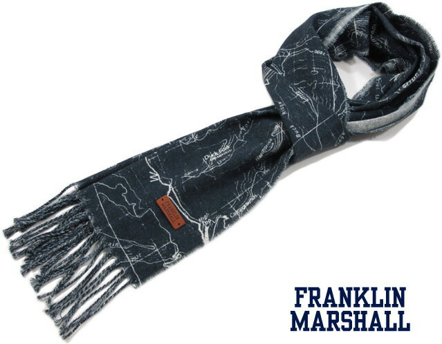 FRANKLIN＆MARSHALL /フランクリンアンドマーシャル SCARVES 綿×レーヨン混、プリント入り ストール MAP(ネイビー)/SCUA9032W13