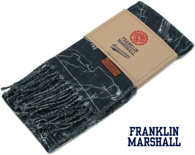 FRANKLIN＆MARSHALL /フランクリンアンドマーシャル SCARVES 綿×レーヨン混、プリント入り ストール MAP(ネイビー)/SCUA9032W13