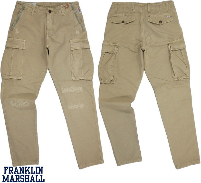 FRANKLIN＆MARSHALL/フランクリンアンドマーシャル HARTMAN クラッシュ＆リペア加工入り、カーゴパンツ KHAKI(カーキ)/PAMVA388W14