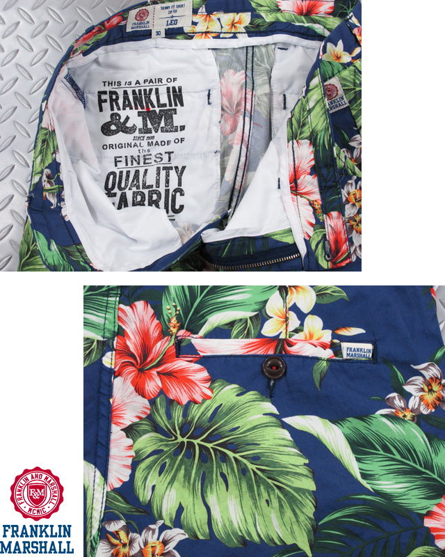 FRANKLIN&MARSHALL,フランクリンアンドマーシャル,MEN'SSKINNYFITBERMUDASHORTSmadeofPOPLIN,ldquo;LEOrdquo;,ボタニカル柄スキニーフィット・ストレッチショーツ,ショートパンツ,MAKANABLUE(マカナブルー),SKU#PAMAL372S15,