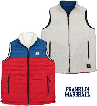 【SALE】30%OFF★FRANKLIN＆MARSHALL/フランクリンアンドマーシャル SLEEVELESS DOUBLE-FACE DOWN JACKET ナイロン×ボアフリース、リバーシブルダウンベスト BLUETTE(ブルー/レッド×ホワイト)/SKU #JKMF117ANW17