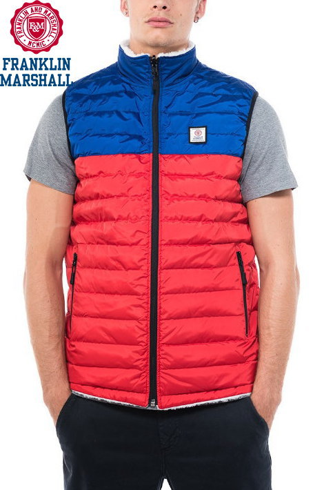 【SALE】30%OFF★FRANKLIN&MARSHALL/フランクリンアンドマーシャル SLEEVELESS DOUBLE-FACE DOWN JACKET ナイロン×ボアフリース、リバーシブルダウンベスト BLUETTE(ブルー/レッド×ホワイト)/SKU #JKMF117ANW17