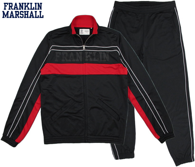 FRANKLIN＆MARSHALL/フランクリンアンドマーシャル FULL ZIP TRIACETATE SWEATSHIRT＋TROUSERS トラックジャケット＋パンツセット/ジャージ上下セット/トラジャケセットアップ BLACK(ブラック×レッド)/SKU #TKMF960XNW18