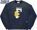 フランクリンマーシャル FRANKLIN＆MARSHALL/フランクリンアンドマーシャル ROUND NECK RAGLAN SWEATSHIRT ラグランスウェットシャツ/ひび割れプリント入りトレーナー NAVY(ネイビー)/SKU #FLMF153AMW19