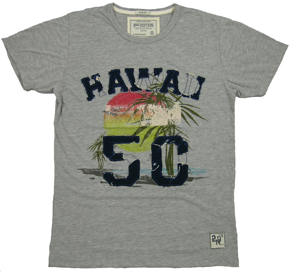RELIGION 2ND EDITION (レリジョン セカンド エディション) S/S TEE “HAWAII/50”(アップリケ入り、半袖プリントTシャツ )H.GRAY(ヘザーグレー)