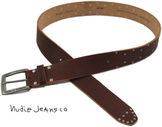 Nudie Jeans co/ヌーディージーンズ STEVESSON BELT STUDS スタッズ入り、レザーベルト/スタッズベルト COGNAC(コニャック)