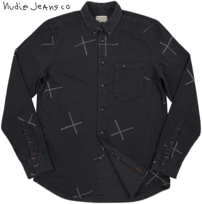 Nudie Jeans co/̡ǥ STANLEY CHALK PRINT åȥץ ܥ󥷥 BLACK(...