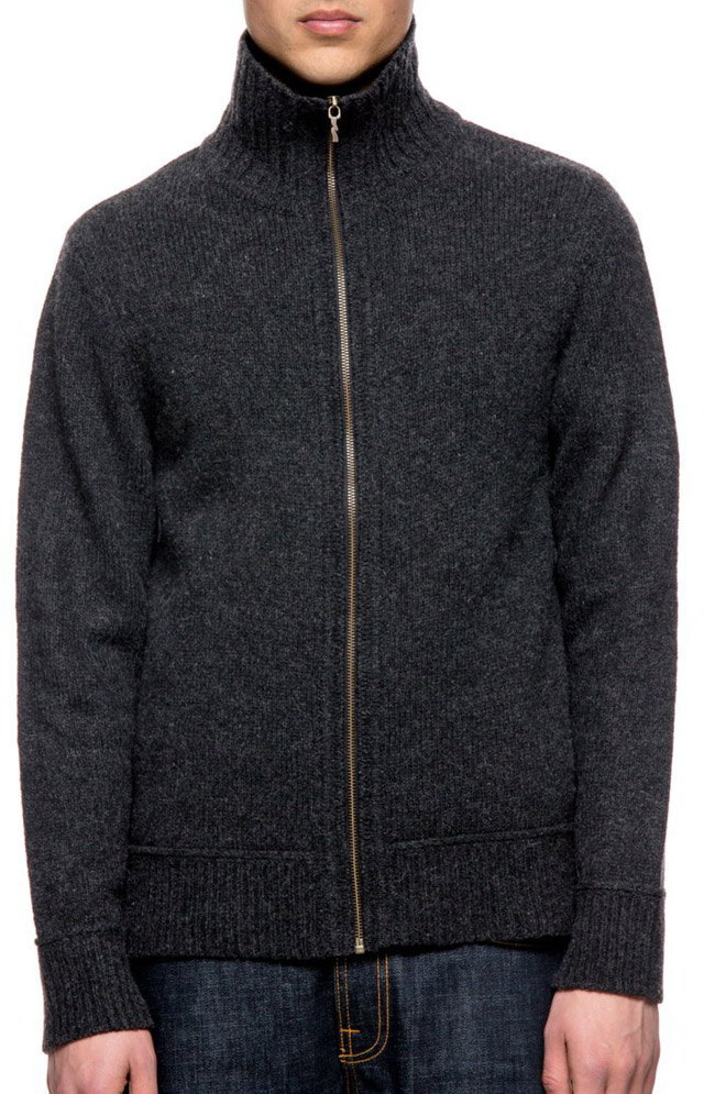 Nudie Jeans co/ヌーディージーンズ RASMUS ZIP CARDIGAN フルジップ ウールカーディガン/ジップカーディガン ANTRACITE(チャコールグレー)