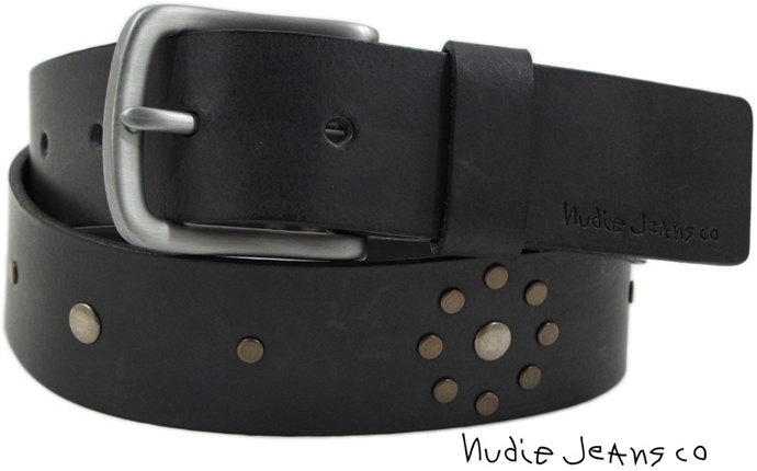 Nudie Jeans co/ヌーディージーンズ JAKOBSSON STUDS BELT スタッズ入り、レザーベルト/スタッズベルト BLACK(ブラック)