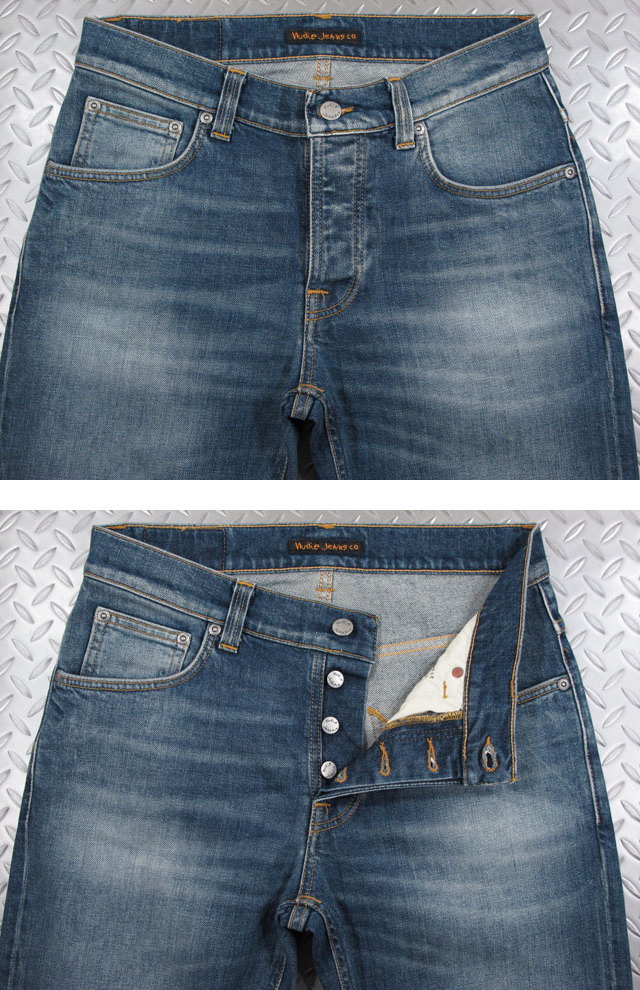 綺麗なテーパードラインが特徴★GRIMTIM/グリムティムの味だしジーンズ★NudieJeansco,ヌーディージーンズ,GRIMTIM,グリムティム,CONJUNCTIONS,コンジャクションズ,12oz.comfortstretchdenim,ボタンフライスリムストレートフィット,ストレッチ・ジーンズ