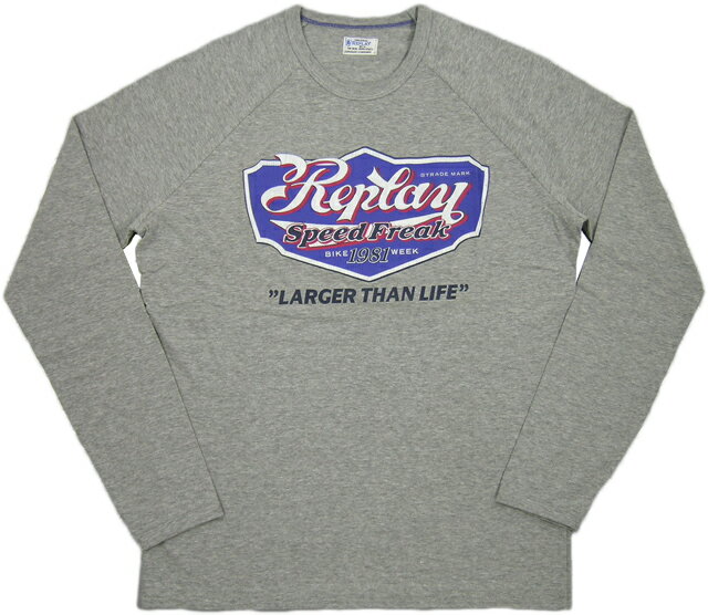 乐天商城 - REPLAY(リプレイ) Raglan Cutsew(長袖 ひび割れプリントTシャツ) H.GRAY(ヘザーグレー)