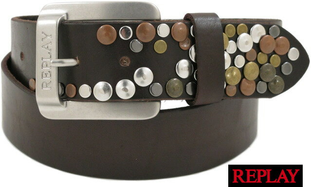 スタッズベルト ベルト（メンズ） REPLAY(リプレイ) AX2114 Studded Belt(スタッズベルト) BROWN(チョコレートブラウン) 【YDKG-tk】【toukai1】【smtb-tk】