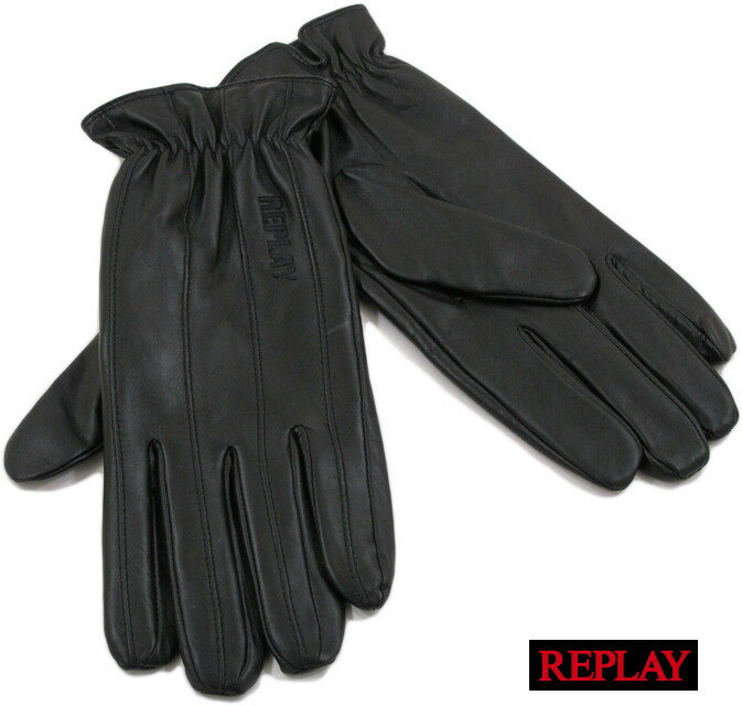 REPLAY(リプレイ) AM6015 GLOVES(刺繍ロゴ入り、レザーグローブ) BLACK(ブラック) 【YDKG-tk】【toukai1】【smtb-tk】