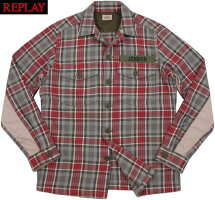 ディテールにこだわりアリ★大人デザインのチェックシャツジャケット♪REPLAY,リプレイ,M4864,CHECKMILITALYSHIRTJACKET,チェック、ミリタリーシャツジャケット/チェックシャツジャケット,RED/GREY(レッド×グレー)