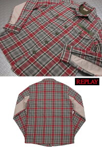 ディテールにこだわりアリ★大人デザインのチェックシャツジャケット♪REPLAY,リプレイ,M4864,CHECKMILITALYSHIRTJACKET,チェック、ミリタリーシャツジャケット/チェックシャツジャケット,RED/GREY(レッド×グレー)