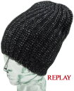 REPLAY/リプレイ AX4144 UNISEX BEANIEコットン×アルパカ混ニットキャップ/ビーニー WHITE BLACK(ホワイト×ブラック)