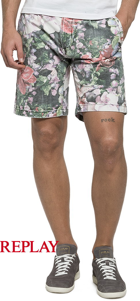 【SALE】30%OFF★REPLAY/リプレイM9523AFLORAL GABARDINE BERMUDA SHORTSボタニカルプリント入り、ストレッチショーツ/花柄ショートパンツMULTICOLOR FLOWER(マルチカラーフラワー)