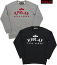 REPLAY/リプレイ M3916 REPLAY BLUE JEANS SWEATSHIRT フロッキープリント入りスウェットシャツ/トレーナー