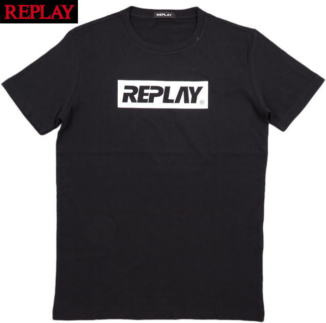 REPLAY/リプレイ M3017 T-SHIRT WITH REPLAY WRITING ラメプリントロゴ入り カットソー/半袖プリントTシャツ BLACK(ブラック)