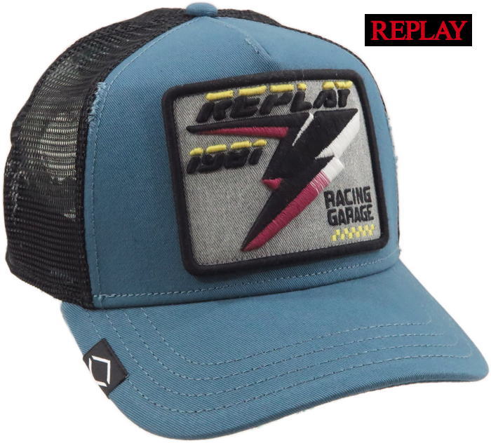 楽天ストリートファッションMIYOSHIYAREPLAY/リプレイ AM4249 REPLAY 1981 CAP WITH BILL 刺繍ロゴ入り、メッシュキャップ AVIO（ブルー）