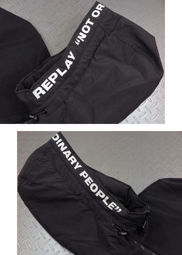 REPLAY,リプレイ,M3503,NOTORDINARYPEOPLEREPLAYHOODIE,ハーフジップパーカ,プリントパーカーフーディー,BLACK(ブラック)