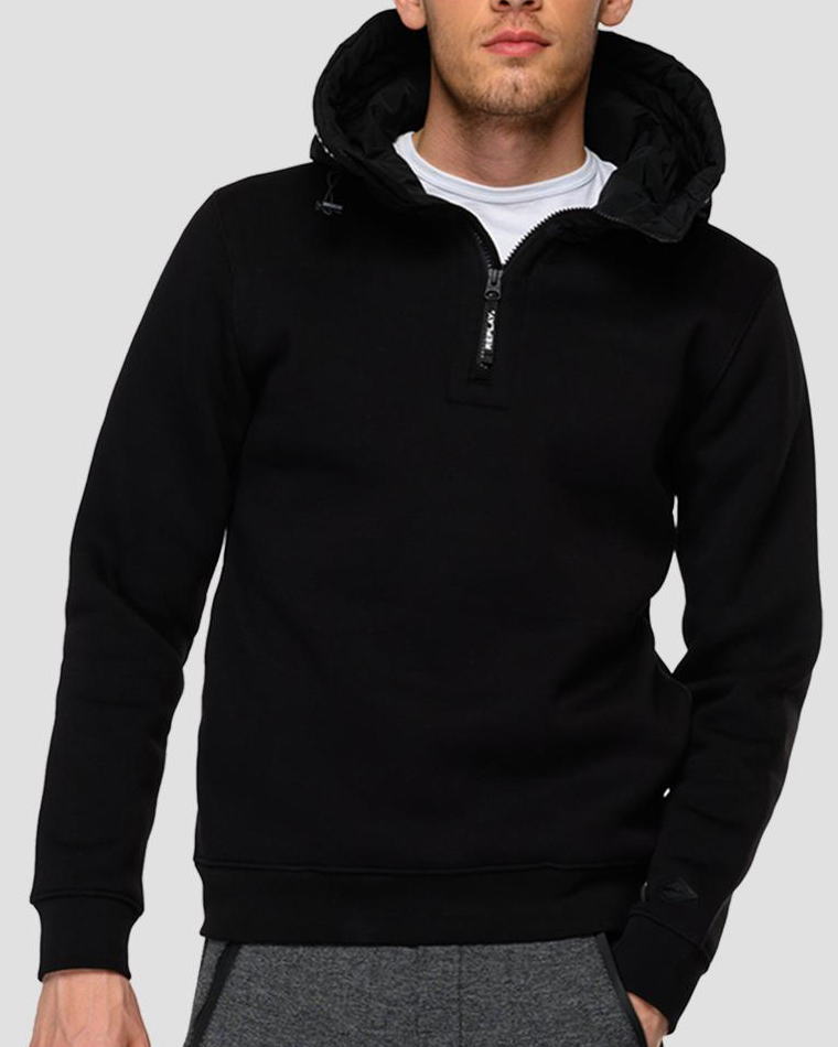REPLAY,リプレイ,M3503,NOTORDINARYPEOPLEREPLAYHOODIE,ハーフジップパーカ,プリントパーカーフーディー,BLACK(ブラック)