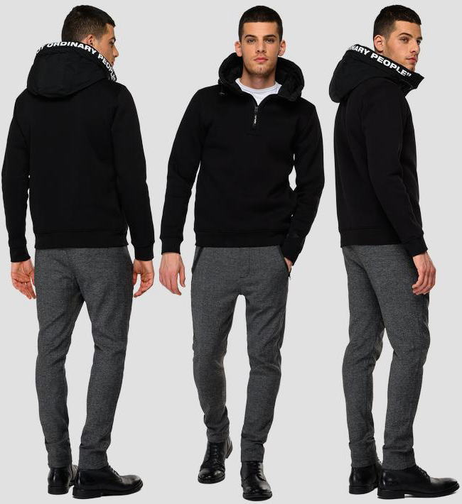 REPLAY,リプレイ,M3503,NOTORDINARYPEOPLEREPLAYHOODIE,ハーフジップパーカ,プリントパーカーフーディー,BLACK(ブラック)