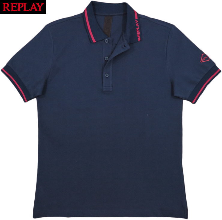 REPLAY/リプレイ M6510 POLO SHIRT IN STRETCH PIQUÉ 半袖ストレッチポロシャツ、ストレッチポロ NAVY(ネイビ－)