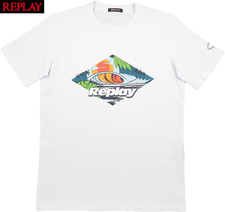 REPLAY/リプレイ M6496 CREWNECK T-SHIRT WITH PRINT 半袖プリントTシャツ/カットソー WHITE(ホワイト)