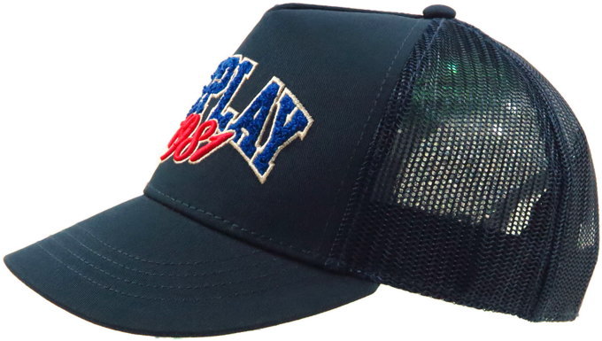 REPLAY/リプレイ AM4411 BASEBALL CAP WITH TWO-TONE LOGO サガラ刺繡ロゴ入り、メッシュキャップ DRESS BLUES(ネイビーブルー)