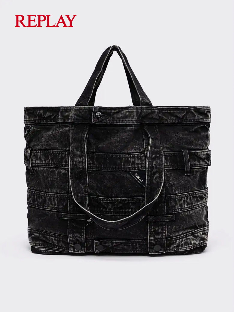 REPLAY,ץ쥤,FW3700,WASHEDDENIM-EFFECTSHOPPER,֥åǥ˥ȡȥХå,WHASEDBLACK(åɥ֥å)