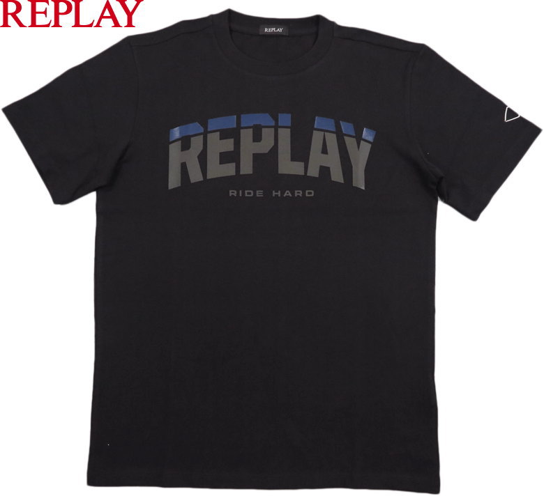 REPLAY/リプレイ M6762 REGULAR FIT JERSEY T-SHIRT WITH PRINT 半袖プリントTシャツ/カットソー BLACK(ブラック)