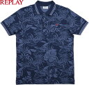 REPLAY/リプレイ M3009 PIQUET POLO-SHIRT WITH PRINT ボタニカルプリント柄、半袖ポロシャツ/花柄プリントポロ ALL O...