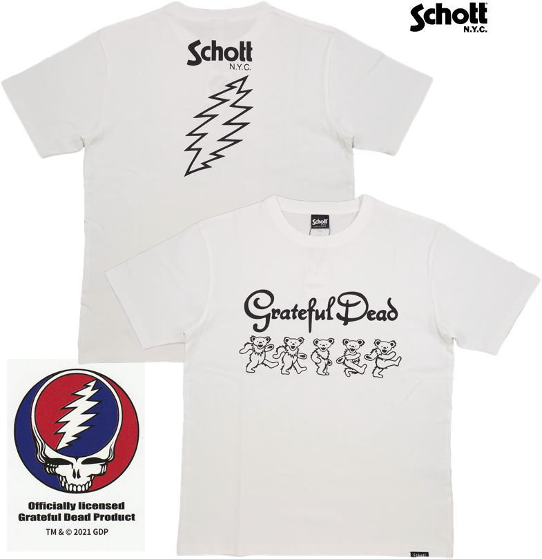 Schott/ショット #3113105 GRATEFUL DEAD S/S TEE DANCING BEARS グレイトフル・デッド ダンシングベアーズTシャツ WHITE(ホワイト)